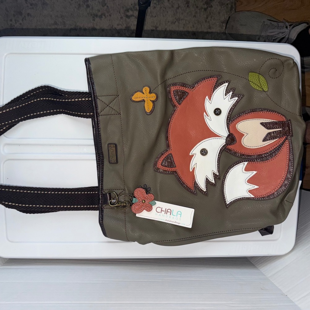 New Chala Handbags Fox Messenger Tote Bag Olive Green Faux Leather